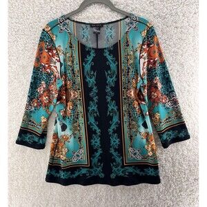 Eva Varro Blouse Top Women’s Size Medium Art To Wear 3/4 Sleeve Artsy